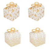 Set Cutii Carton, Model Crăciun, 9.5x9.5x8cm, Alb/Auriu, 4 Bucăți