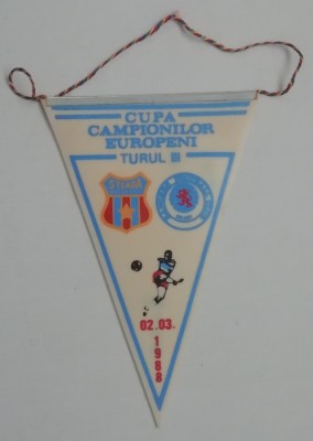 D9 138 - fanion - sport - fotbal - Steaua Bucuresti - Rangers footbal club - CCE 2 martie 1988 foto