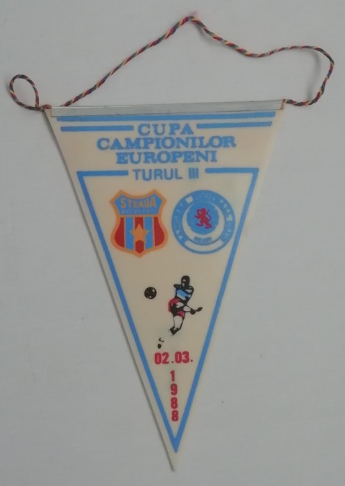 D9 138 - fanion - sport - fotbal - Steaua Bucuresti - Rangers footbal club - CCE 2 martie 1988