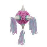 Pinata Rotunda pentru Petrecere, Flippy, Detalii Argintii, din Hartie si Carton, Pinata pentru Copii, 76 x 50 x 50 cm, Roz