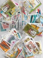 PLIC FILATELIC CU 50 TIMBRE STRAINE DIFERITE STAMPILATE CU TEMATICA VAPOARE/AMBARCATIUNI + BONUS