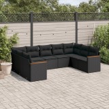 Cumpara ieftin Set mobilier de grădină cu perne, 9 piese, negru, poliratan