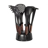 Set Ustensile de Bucatarie, 7 piese, cu suport, ebony rosewood, Berlinger Haus