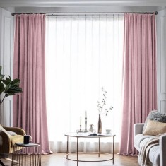 Draperie din catifea blackout cu rejansa din bumbac tip fagure, Madison, 150x265 cm, densitate 700 g/ml, Queen Pink, 1 buc