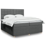 Cumpara ieftin Pat box spring cu saltea, gri &icirc;nchis, 200x200 cm, textil