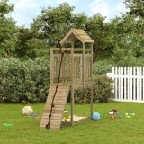 Căsuță Joacă Copii vidaXL, Lemn Pin Impregnat, Perete Cățărări, Exterior, Turn Joacă 64x175x214cm, Maro