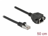 Cablu prelungitor retea RJ45 S/FTP Cat.6A 0.5m Negru, Delock 86999