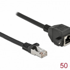 Cablu prelungitor retea RJ45 S/FTP Cat.6A 0.5m Negru, Delock 86999