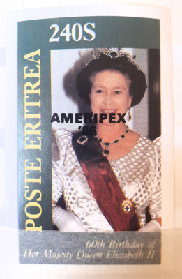 Eritrea regina Elisabeta II, supratipar ameripex 86BLOC NEDANT. Mnh foto