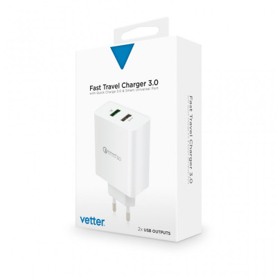 Accesorii auto si calatorie Vetter Fast Travel Charger, with Quick Charge 3.0 and Smart Port, White foto