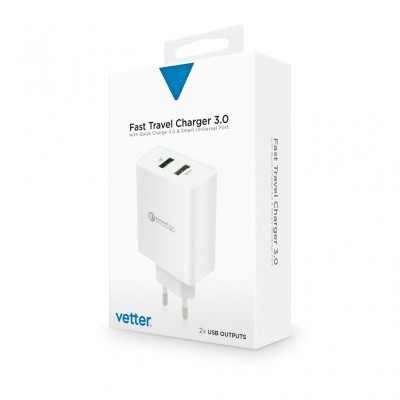 Accesorii auto si calatorie Vetter Fast Travel Charger, with Quick Charge 3.0 and Smart Port, White foto