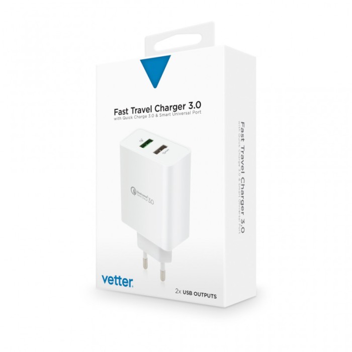 Accesorii auto si calatorie Vetter Fast Travel Charger, with Quick Charge 3.0 and Smart Port, White