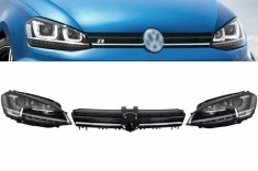 Ansamblu Faruri 3D Semnal Dinamic LED cu Grila VW Golf 7 VII (2012-2017) R Design Argintiu Performance AutoTuning foto