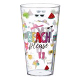 Pahar din plastic transparent cu imprimeu Beach Please, 600 ml, CMCLASS