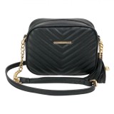 Geantă Damă, Model Elegant, Culoare Neagră, Dimensiuni 21x8x16 cm, Curea Lanț Auriu, Franjuri Decorativi, Oem