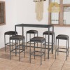 Set mobilier bar gradina Gossi, 7 piese, poliratan gri, cu perne antracit, masa blat sticla