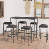 Set mobilier bar de gradina cu perne, 7 piese, gri, poliratan GartenMobel Dekor, vidaXL