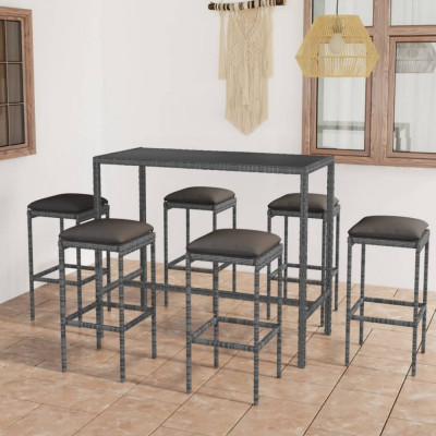 Gossi set mobilier bar de gradina cu perne, 7 piese, gri, poliratan foto