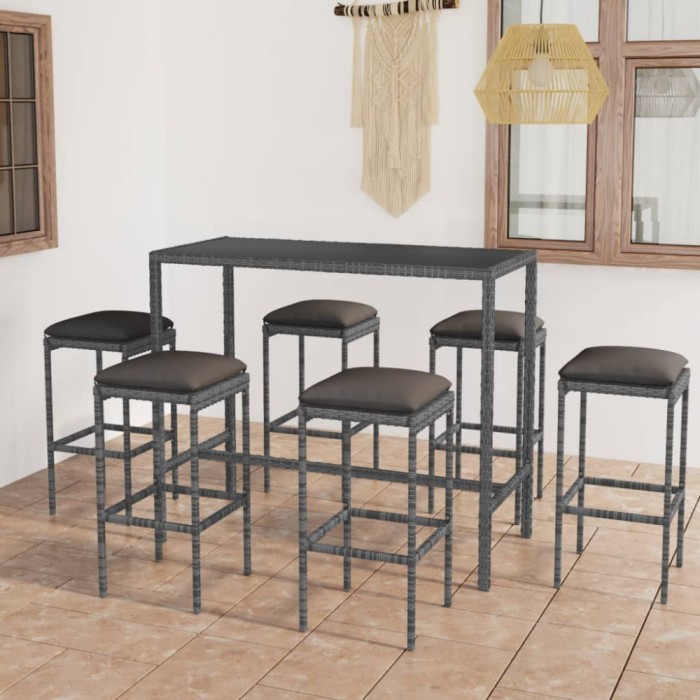 Set mobilier bar de gradina cu perne, 7 piese, gri, poliratan GartenMobel Dekor