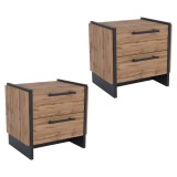 Cumpara ieftin Set 2 noptiere DTD stejar wotan negru Amoni 48x36x45 cm