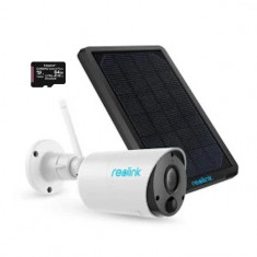 Pachet camera de supraveghere cu Panou Solar si Card MicroSD 64 GB, Reolink Argus ECO-V2 WIFI, rezolutie 3MP HD,