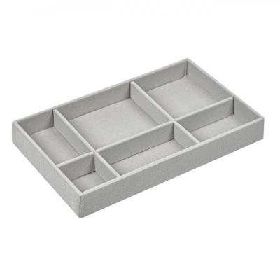 Organizator Bijuterii, 6 Compartimente, Suede, Gri, 21x12.5x3cm foto
