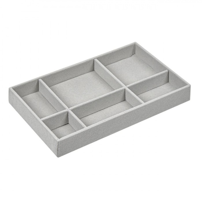 Organizator Bijuterii, 6 Compartimente, Suede, Gri, 21x12.5x3cm
