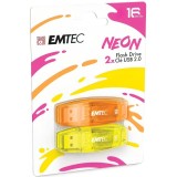 Memorie Externa USB-A Emtec C410 Neon, 16Gb, Set 2 bucati ECMMD16GC41