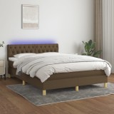 Cumpara ieftin Pat cu arcuri, saltea și LED, maro &icirc;nchis, 140x200 cm, textil
