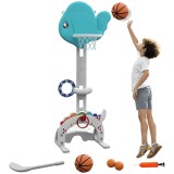 AIYAPLAY Coș de Baschet pentru Copii 5 &icirc;n 1 cu &Icirc;nălțime Reglabilă, Poartă de Fotbal și Golf, 46x51x134-152 cm, Multicolor | Aosom Romania