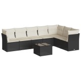 Set mobilier de gradina cu perne, 8 piese, negru, poliratan