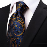 Cumpara ieftin Cravata albastra bleumarin cu auriu din matese - model 1