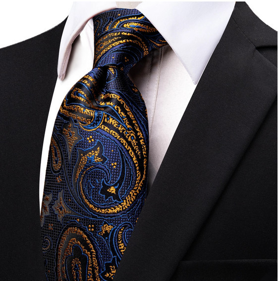 Cravata albastra bleumarin cu auriu din matese - model 1