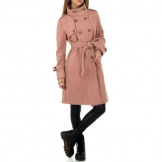 Palton dama lung, cordon in talie, accesorizat cu nasturi, roz - M foto