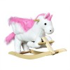 Cal tip Balansoar Unicorn cu Muzica HOMCOM, Structura din Metal si Lemn, Tepiterie din Plus, 65x32x55cm, Alb Roz | Aosom Romania