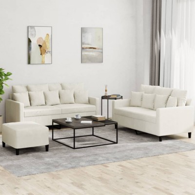 vidaXL Set de canapele cu perne, 3 piese, crem, catifea foto