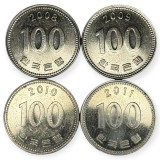 Coreea de Sud , lot 39 - 4 buc x 100 Won 2008 , 2009 , 2010 , 2011, Asia, Cupru-Nichel