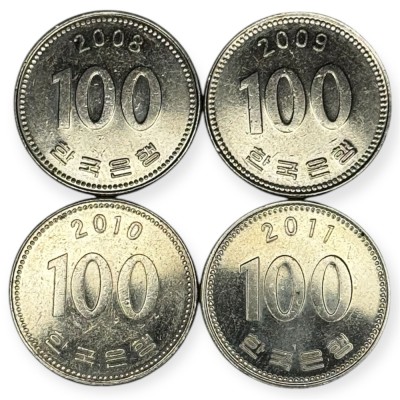 Coreea de Sud , lot 39 - 4 buc x 100 Won 2008 , 2009 , 2010 , 2011 foto