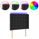 Cumpara ieftin Tablie de pat cu LED, negru, 93x16x118/128 cm, piele ecologica