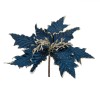 Floare Decorativă Crăciun, Albastru, Petale Catifelate cu Glitter Bej șampanie, 30 cm, Poliester, Oem