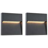 Lămpi de perete LED de exterior, 2 buc., negru, 3 W, pătrat, vidaXL