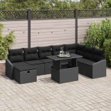 Set de canapele de grădină , 9 piese, cu perne, din ratan sintetic negru