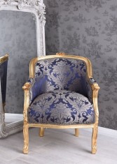 Fotoliu din lemn masiv auriu cu tapiterie albastra CAT660A53
