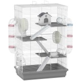 PawHut Cușcă pentru Hamsteri pe 4 Niveluri cu 16 Tuburi, Căsuță, Rampă, Boluri, Rezervor de Apă și Tăviță Antipicurare, Cușcă din Metal și Plastic, 47