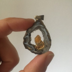 Pandantiv agat agata geoda cu cristal auriu, marginea electroplacata, 3 cm (4)