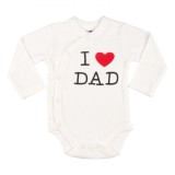 Body Bebeluș, Model I Love Dad, Maneca Lunga, Culoare Alb, Material Bumbac, Inimă Roșie