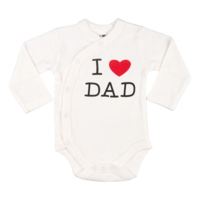 Body Bebeluș, Model I Love Dad, Maneca Lunga, Culoare Alb, Material Bumbac, Inimă Roșie foto