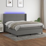 Cumpara ieftin Pat cu arcuri, saltea și LED, gri &icirc;nchis, 160x200 cm, textil