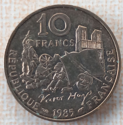 (S) MONEDA FRANTA - 10 FRANCS 1985, 100 ANI DE LA MOARTEA LUI VICTOR HUGO foto