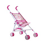 Carucior pentru papusi, Plastic/Metal, Pliabil, Curea, 60x25 cm, 3+ ani, Roz/Alb